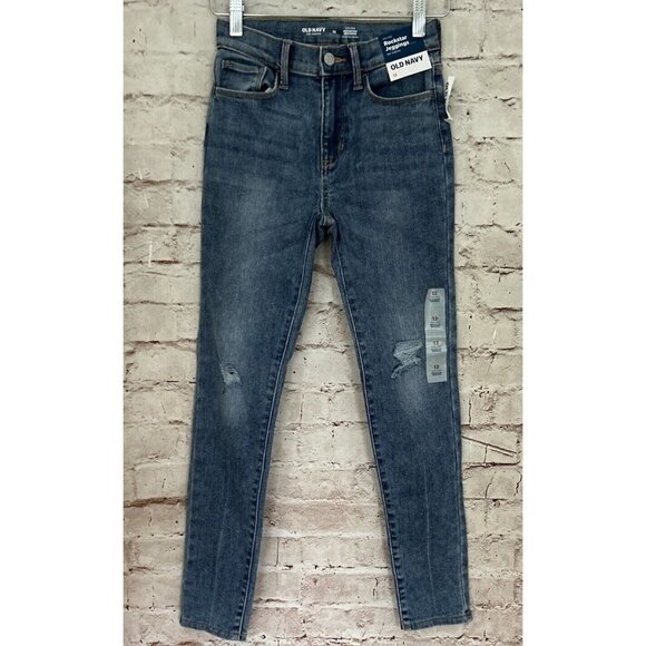 Old Navy Jeans Girls 12 Rockstar Jegging High Rise 360 Stretch Distressed NEW - Picture 1 of 3